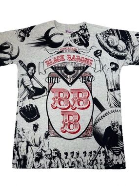 Vintage Birmingham Black Barons T-Shirt AOP Negro League Baseball 90s USA Mens L